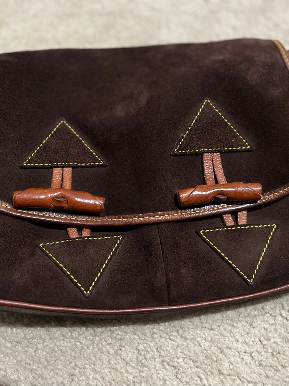 Vintage Dooney & Bourke Dark Brown Suede Crossbody with Tan Leather Accents - Picture 6 of 16